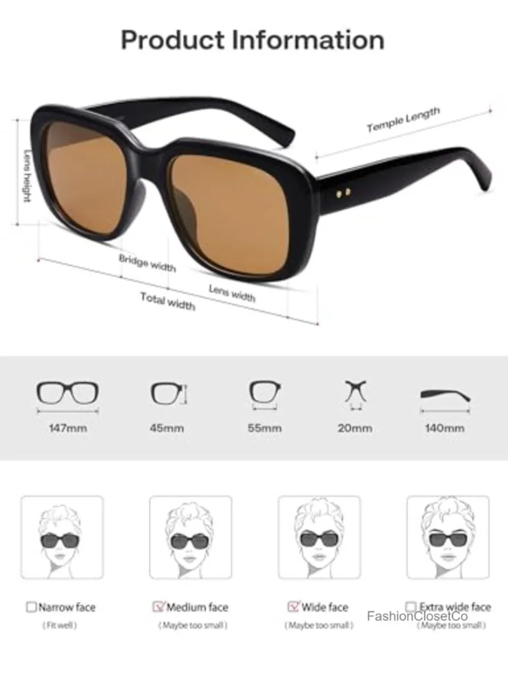 Classic Thick Rectangle Polarized Sunglasses UV400 for Women Men